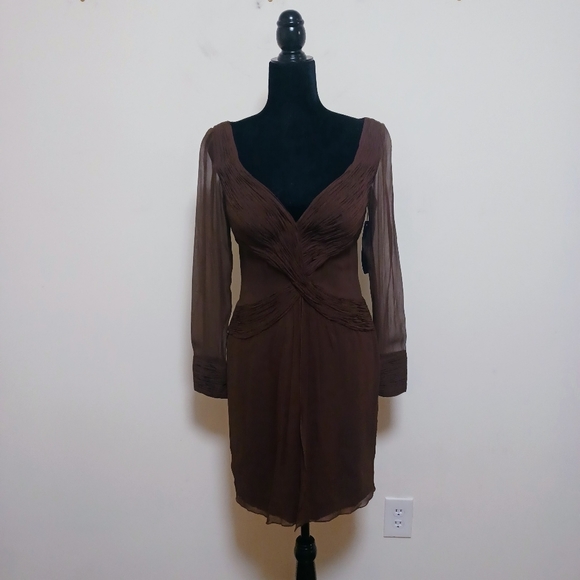 Hayashi Dresses & Skirts - HAYASHI Silk Ruched Brown Dress Sz 8 NWT